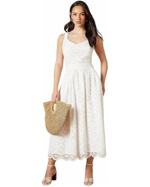 Oasis Embroidered Broderie Midi Dress - White