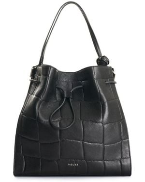 Velez Embossed Leather Tote Bag - Black
