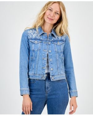 Style & Co. Embroidered Denim Jacket - Blue