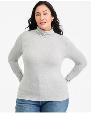 On 34th Plus Size Long-sleeve Mockneck Jersey Top - Gray
