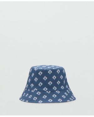 Mango Linen Patterned Hat - Blue