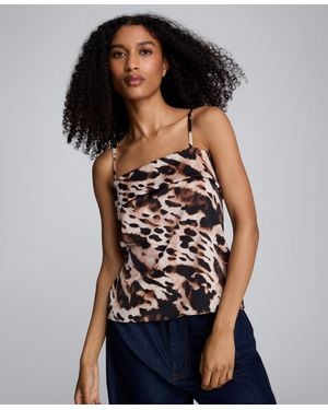 Kenneth Cole Printed Fold-over Square Neck Top - Black