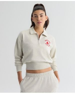 Fanatics Boston Red Sox Iconic Cropped Quarter-zip Sweatshirt - Gray