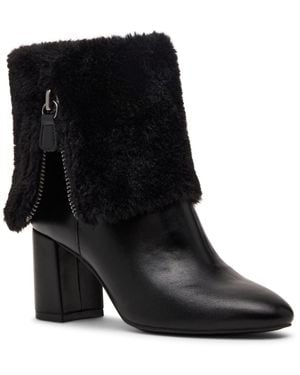 Anne Klein Arli Faux Fur Cuff Block Heel Dress Booties - Black