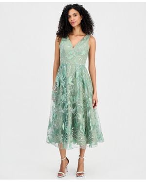 Tahari V-neck Metallic Tk Dress - Blue