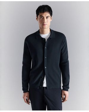 Mango Fine Knit Comfort Stretch Cardigan Sweater - Blue