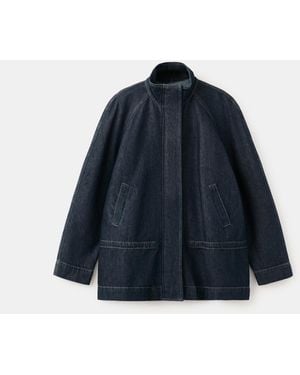 Mango Gathered-waist Denim Parka - Blue