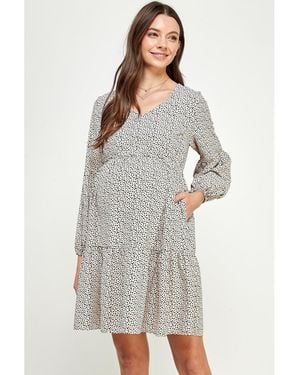 Hello Miss Maternity Printed Empire Waist Tiered Dress - Gray