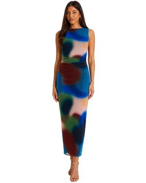 Quiz Mesh Air Brush Round Neck Sleeveless Maxi Dress - Blue