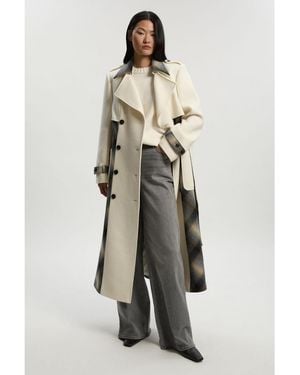 Karen Millen Wool Check Trench Midi Coat - White