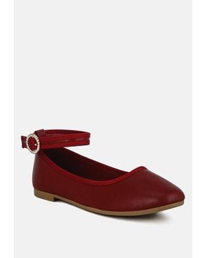 LONDON RAG Danseur Ankle Strap Detail Ballet Flats - Red