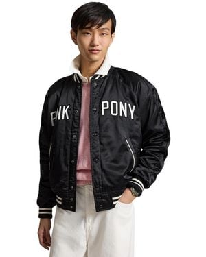 Polo Ralph Lauren Pink Pony Satin Baseball Jacket - Black
