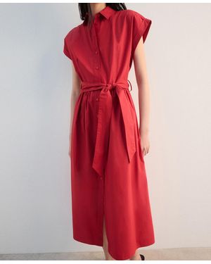 Mango Belt Shirt Dress - Red