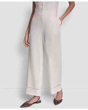 DKNY Linen Blend High Rise Pull On Wide Leg Pants - White
