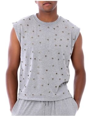 DAI MODA Mays Cap Sleeve Star Grommet T-shirt - Blue