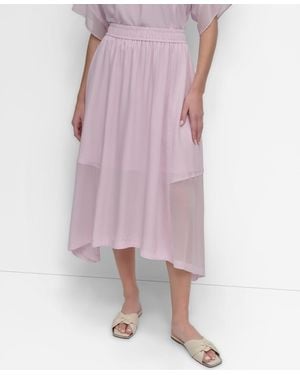 DKNY Handkerchief Hem Mixed Media Maxi Skirt - Pink