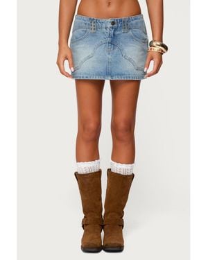 Edikted Tory Western Denim Mini Skirt - Blue