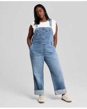 And Now This Trendy Plus Size Cuffed Denim Overalls - Blue
