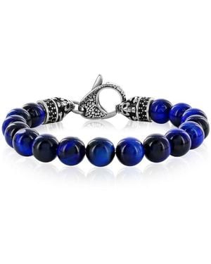 Metallo Stainless Steel 10mm Genuine Stone With Cz Bracelet - Blue