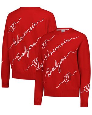 KADYLUXE Wisconsin Badgers Love Note Embroide Pullover Sweater - Red