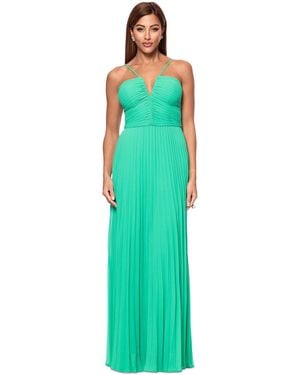 Xscape V Neck Pleated Sleeveless Gown - Green
