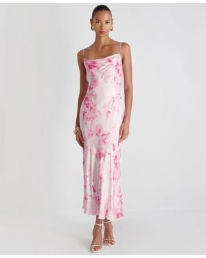 French Connection Oona Satin Sophie Cowl Neck Flare Midi Dress - Pink