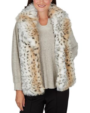 Ruby Rd. Petite Leopard-print Sleeveless Faux Fur Vest - Gray