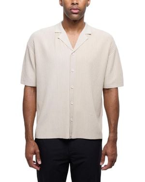 Xray Jeans Short Sleeve Vertical Ottoman Camp Collar Button Down Sweater Polo - White