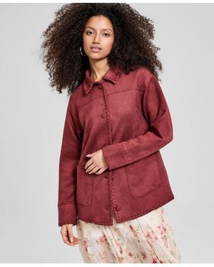 And Now This Faux Suede Whipstitch Jacket - Red