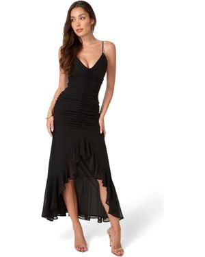 Bebe Ruched Chiffon Cascade Gown - Black