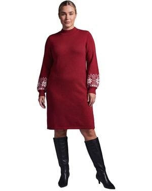 Avenue Plus Size Farrah Mock Neck Fair Isle Dress - Red