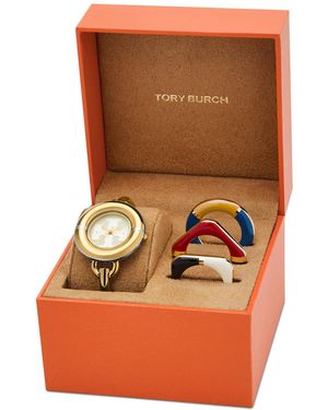 Tory Burch The Miller Stainless Steel Bracelet Watch 34mm Set - Orange