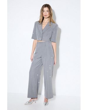 MissPap Premium Embellished Straight Leg Pants - Blue