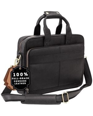 Luxorro Slim Leather Briefcase - Black