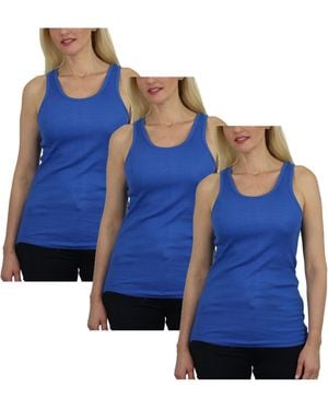 Galaxy By Harvic Loose Fit Ribbed Tank Top-3 Pack - Blue