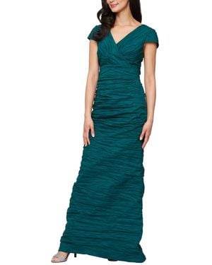 Alex Evenings Crinkle Stretch Taffeta Long Gown - Green