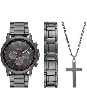Folio Three Hand Alloy Watch 36mm Gift Set - Black