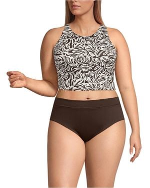 Lands' End Plus Size High Neck Racerback Midkini Top - Gray