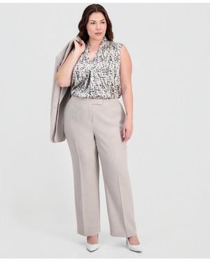 Kasper Plus Size Flat-front Extended-tab Pants - Gray