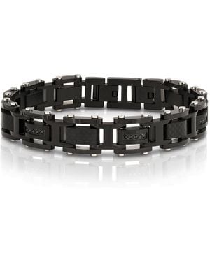 Metallo Cubic Zirconia Carbon Fiber Silver-tone Stainless Steel Bracelet - Black
