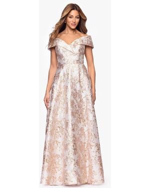 Xscape Petite Off-the-shoulder Metallic Jacquard Gown - Pink