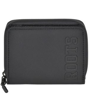 ROOTS Compact Zip Around Snap Wallet - Black