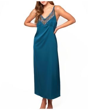 iCollection Lucile Satin And Lace Long Gown - Blue