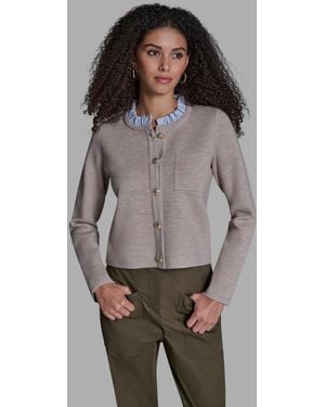 BCBGMAXAZRIA Crewneck Button-front Sweater - Gray
