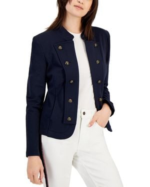Tommy Hilfiger Open Front Military Double-Breasted Blazer - Blue