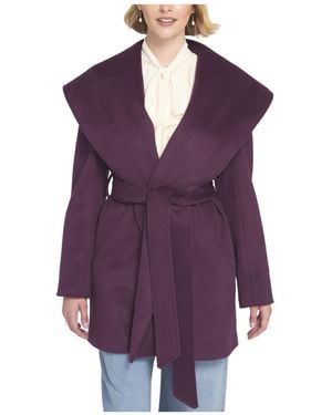 Elle Collection Melton Wrap Coat Belted/wrap - Purple