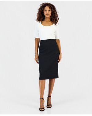 Kasper Below-the-knee Stretch Pencil Skirt - Blue