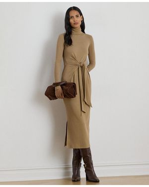 Ralph Lauren Tie-front Turtle Neck Dress - Natural