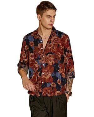 Campus Sutra Chocolate & Midnight Black Floral Overlap Shirt - Red