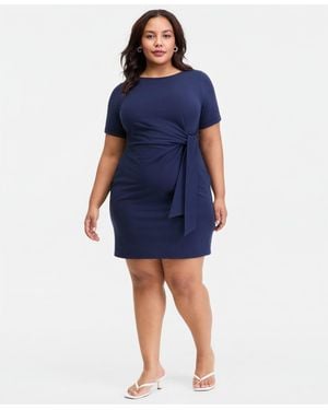 On 34th Trendy Plus Size Tie-side Mini Dress - Blue
